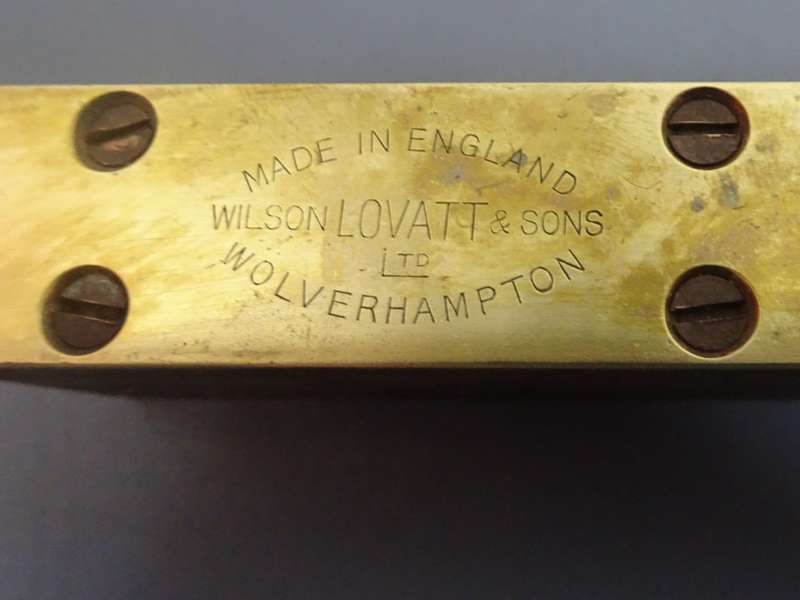 Antique Wilson Lovatt & Sons Brass And Wood Level - Made In England - 25.5cm x 2cm x 3.5cm