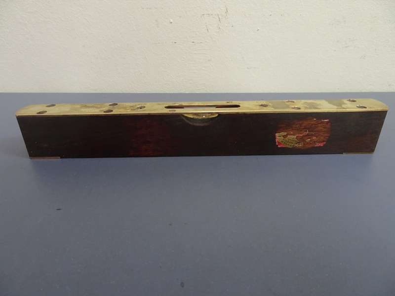 Antique Wilson Lovatt & Sons Brass And Wood Level - Made In England - 25.5cm x 2cm x 3.5cm