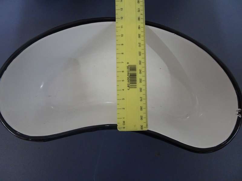 Vintage Set Of Two Large Enamelware Medical Kidney Shape Doctor/Dentist Pan White/Black Trim