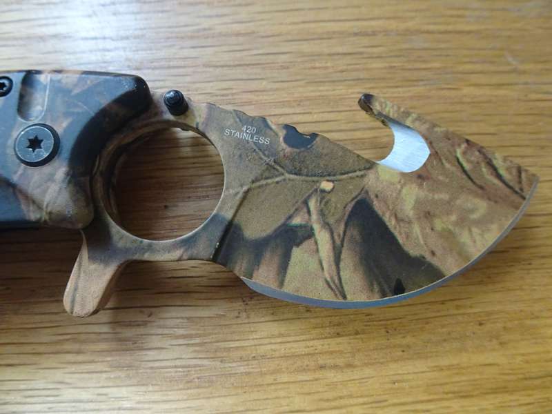 Stunning DOW Stainless (420) Brown Camo Assisted Open Gut Hook Pocket Hunting Knife