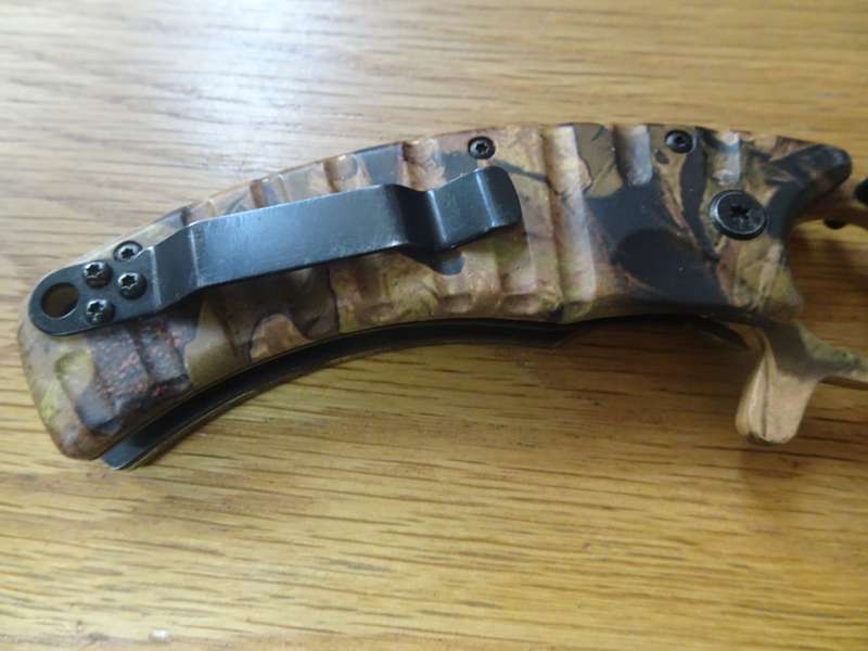 Stunning DOW Stainless (420) Brown Camo Assisted Open Gut Hook Pocket Hunting Knife