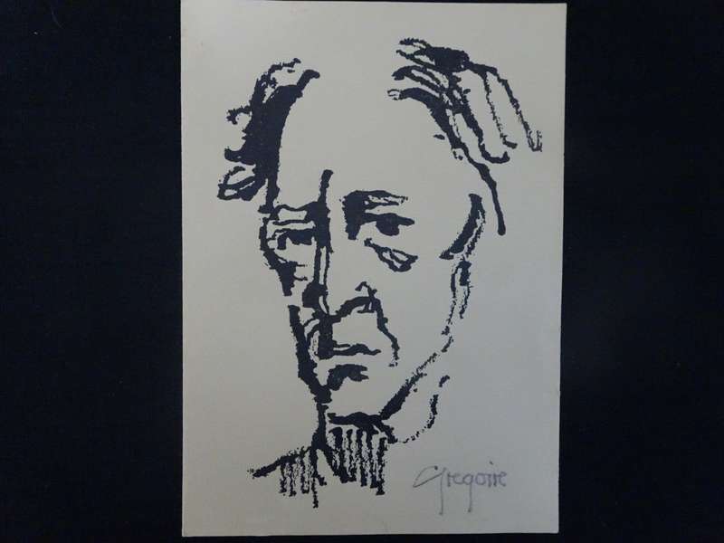 Stunning Small Gregoire Boonzaier(SA 1909 -2005) Self Portrait Linocut - Exhibition Invitation 1971