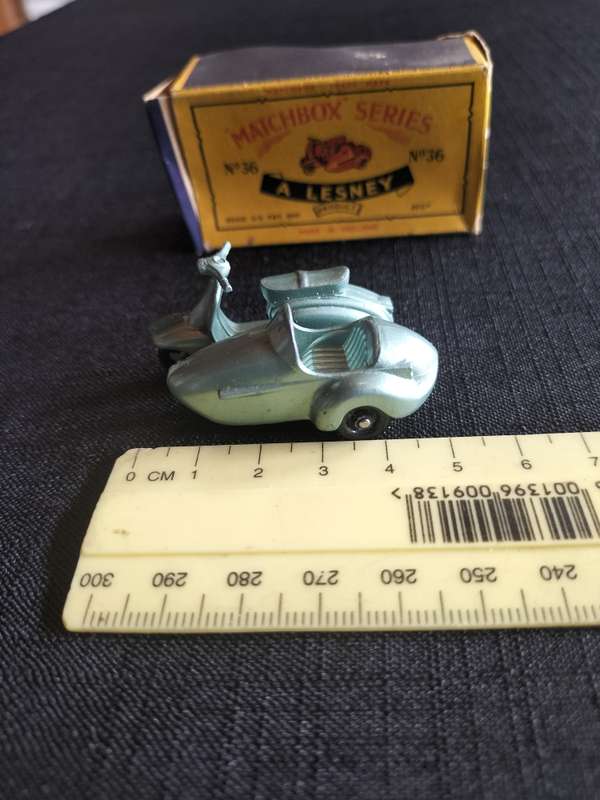 Very Rare Vintage Lesney Matchbox Series NO 36 -Lambretta & Side Car- Made in England