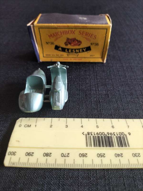 Very Rare Vintage Lesney Matchbox Series NO 36 -Lambretta & Side Car- Made in England