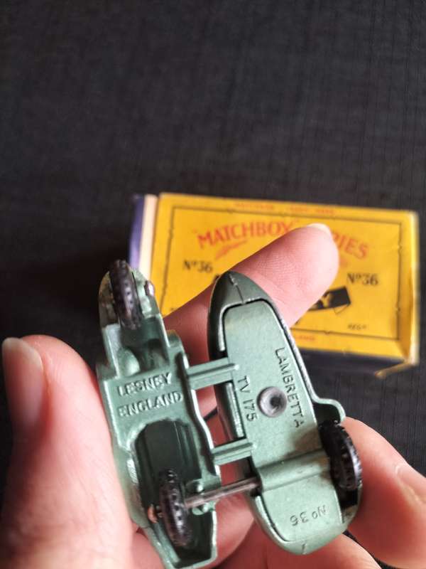 Very Rare Vintage Lesney Matchbox Series NO 36 -Lambretta & Side Car- Made in England