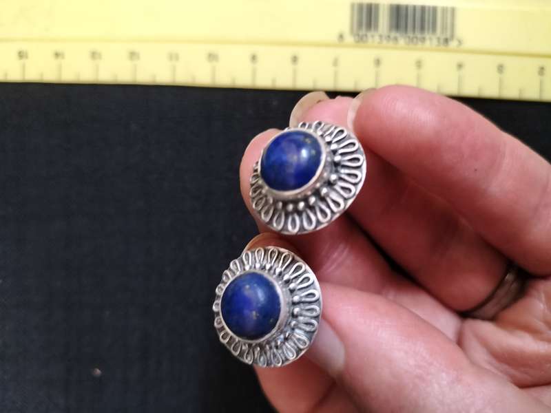 Beautiful Vintage Sterling Silver 925 Dark Blue earings 7.4g - No Butterfly's