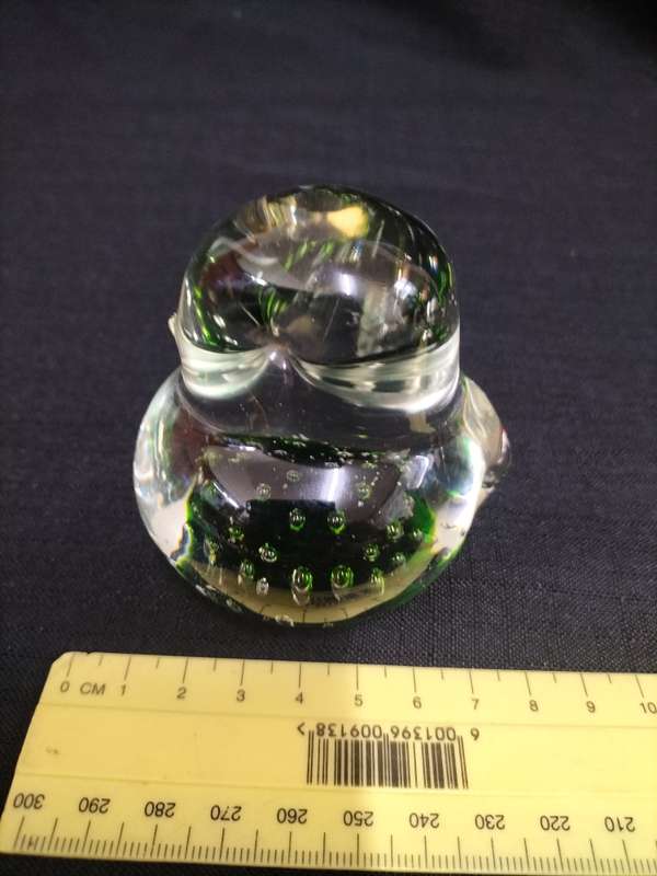 Vintage Art Clear Glass Bird Paperweight With Dark Green Bubbles