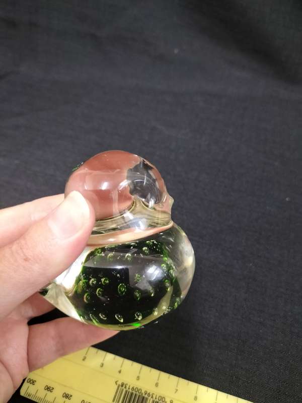 Vintage Art Clear Glass Bird Paperweight With Dark Green Bubbles