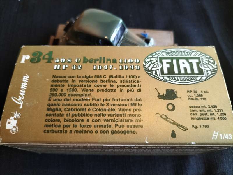 Vintage Brumm R34 1937-1939 Fiat Berlina - 508C -1100 - HP32 - Armed Forced Version - Good Condition