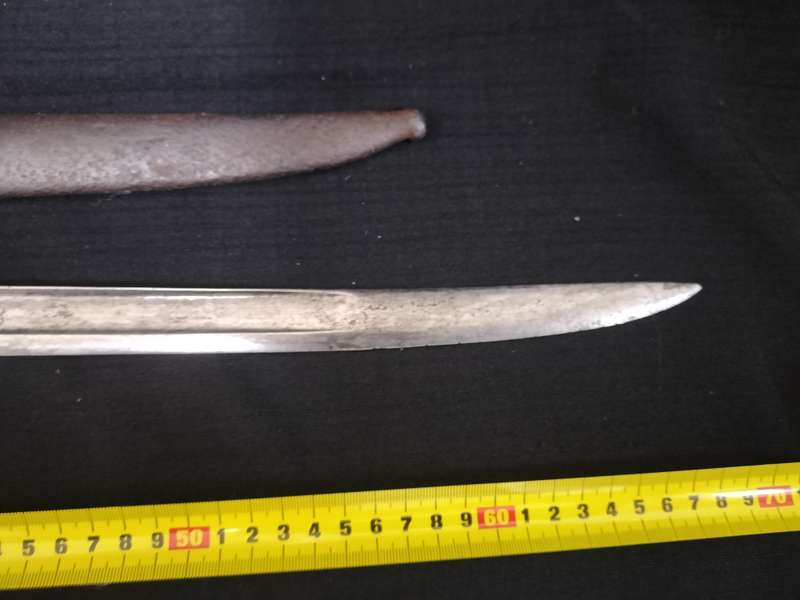 Antique U.S. Civil War Confederate M1855 Style Saber Bayonet with Metal Scabbard   - See Description