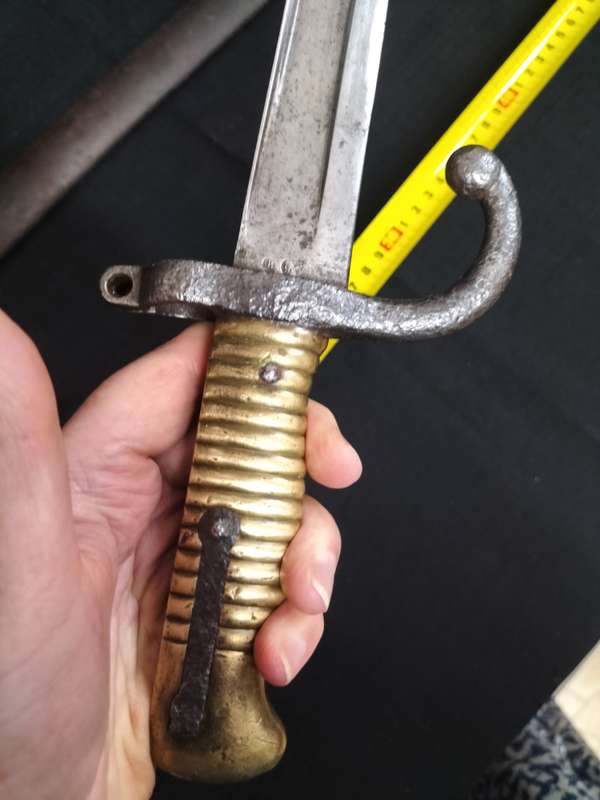 Antique U.S. Civil War Confederate M1855 Style Saber Bayonet with Metal Scabbard   - See Description