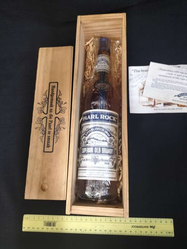 Vintage Paarl Rock 1856 Superior Old Brandy with Wooden Box - Sealed - Good Condition