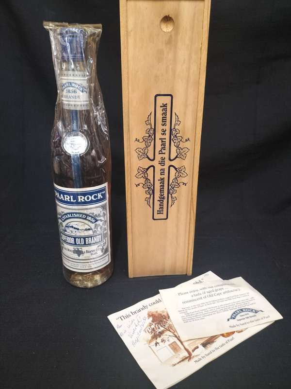 Vintage Paarl Rock 1856 Superior Old Brandy with Wooden Box - Sealed - Good Condition