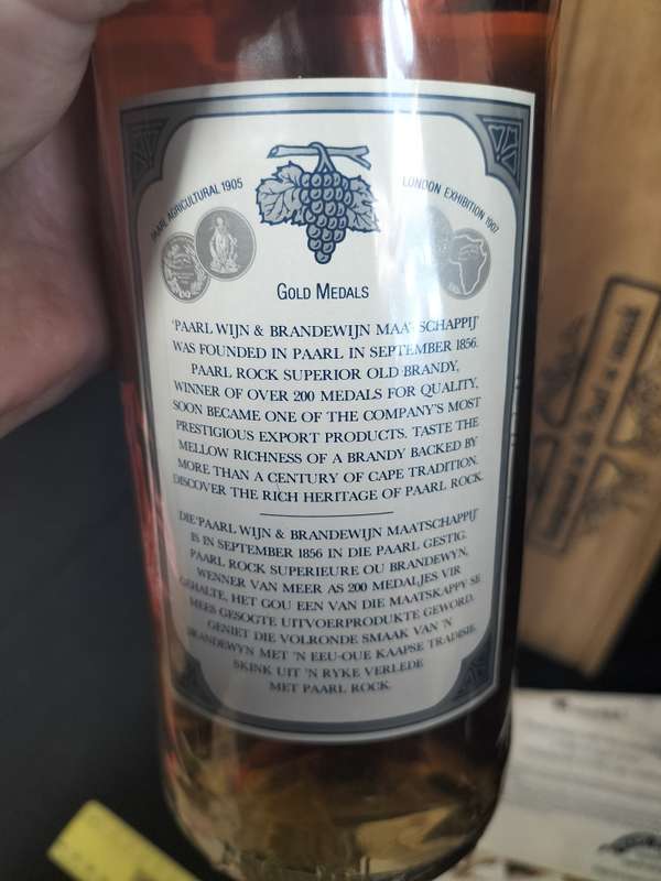 Vintage Paarl Rock 1856 Superior Old Brandy with Wooden Box - Sealed - Good Condition