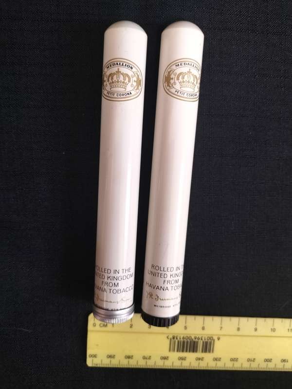 Two Medallion Petit Corona Cigars in Their Aluminum Tubes - From Havana Tobacco -Good Condition