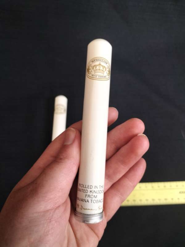 Two Medallion Petit Corona Cigars in Their Aluminum Tubes - From Havana Tobacco -Good Condition