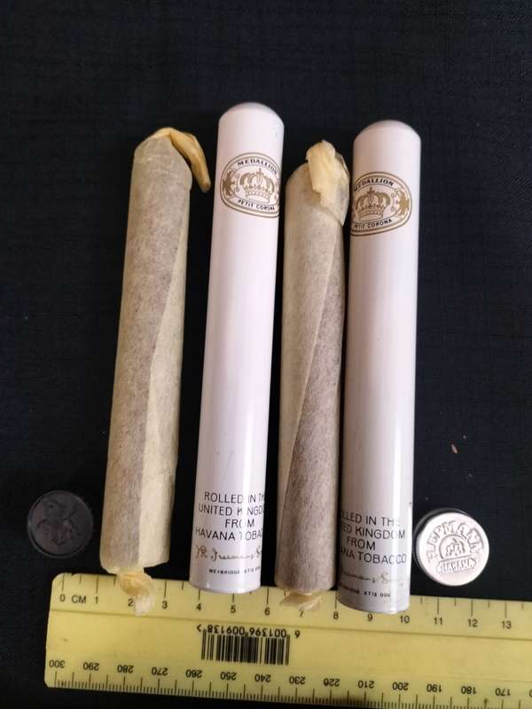Two Medallion Petit Corona Cigars in Their Aluminum Tubes - From Havana Tobacco -Good Condition
