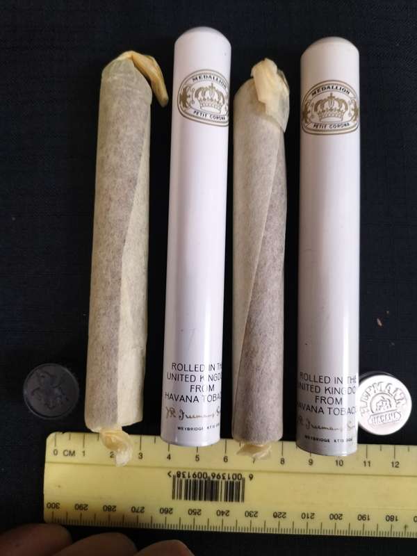 Two Medallion Petit Corona Cigars in Their Aluminum Tubes - From Havana Tobacco -Good Condition