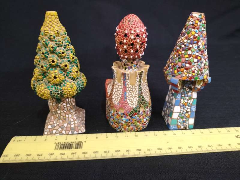 Collection of Three Vintage Hand Painted Xemeneia Palau Güell Figurines- Antoni Gaudí