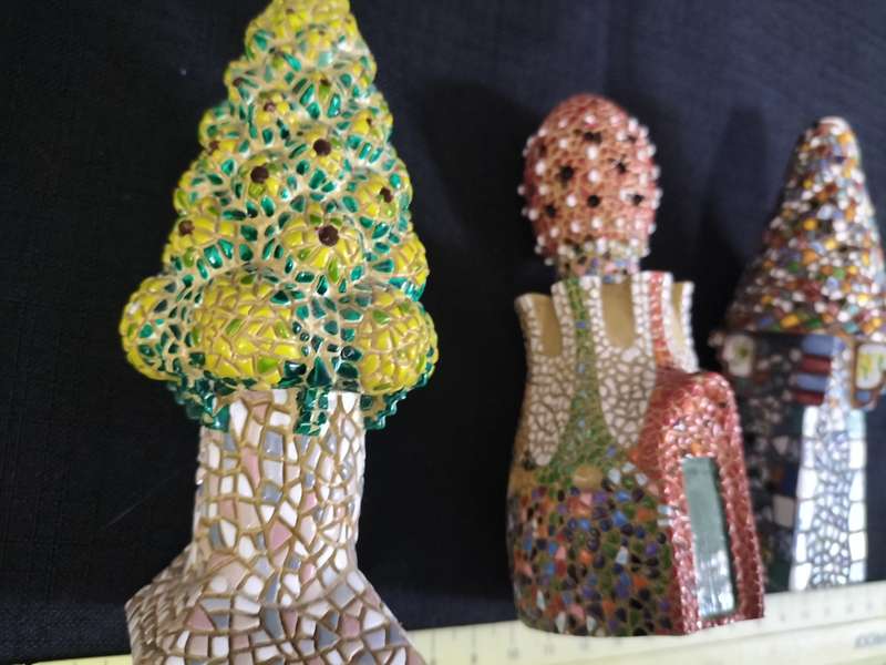 Collection of Three Vintage Hand Painted Xemeneia Palau Güell Figurines- Antoni Gaudí