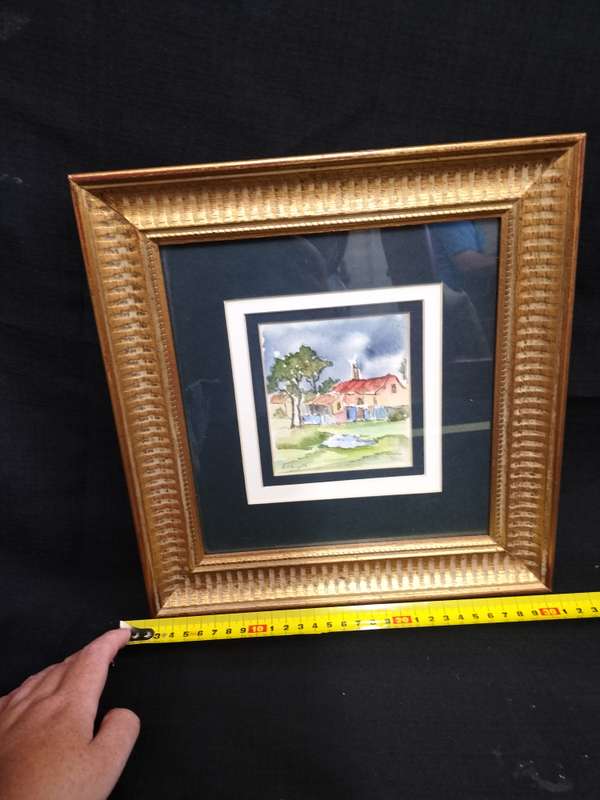 Beautiful Vintage Watercolor Painting of Rural Scene Framed- Painting is signed EJ Royo FF