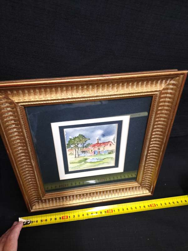 Beautiful Vintage Watercolor Painting of Rural Scene Framed- Painting is signed EJ Royo FF