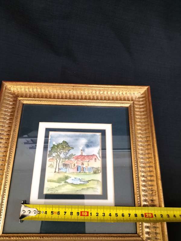Beautiful Vintage Watercolor Painting of Rural Scene Framed- Painting is signed EJ Royo FF