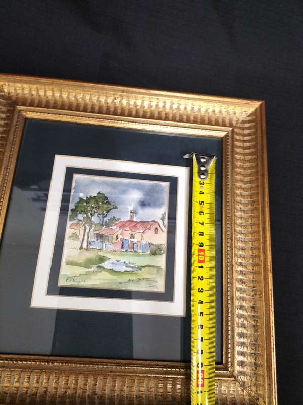 Beautiful Vintage Watercolor Painting of Rural Scene Framed- Painting is signed EJ Royo FF