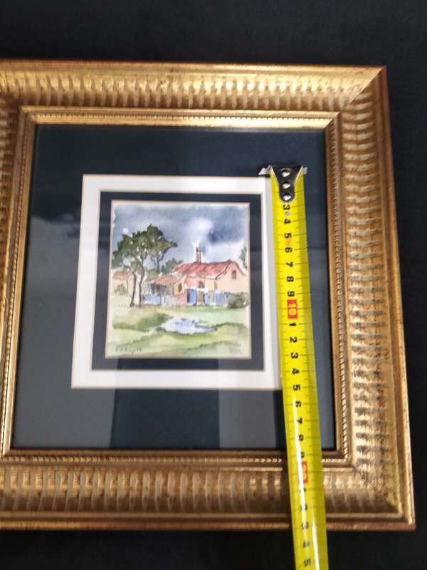 Beautiful Vintage Watercolor Painting of Rural Scene Framed- Painting is signed EJ Royo FF