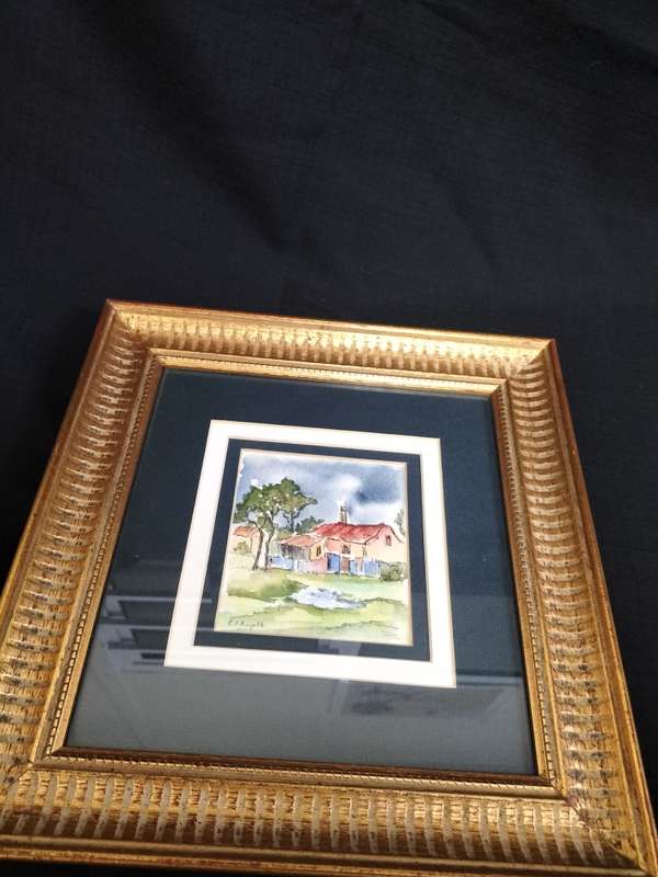 Beautiful Vintage Watercolor Painting of Rural Scene Framed- Painting is signed EJ Royo FF