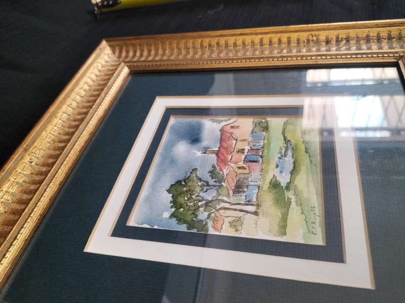 Beautiful Vintage Watercolor Painting of Rural Scene Framed- Painting is signed EJ Royo FF
