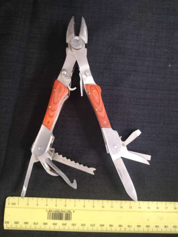 Stainless Steel Multifunction Pliers Dubble Sided Wood Inset Handles Multi Tool