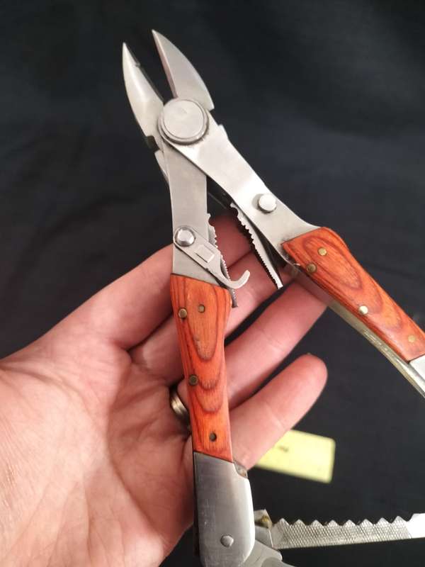 Stainless Steel Multifunction Pliers Dubble Sided Wood Inset Handles Multi Tool