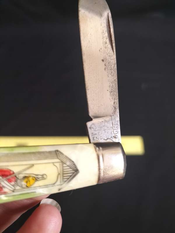 Beautiful Vintage Richards Sheffield England Folding Knife With British Soldier on Handle
