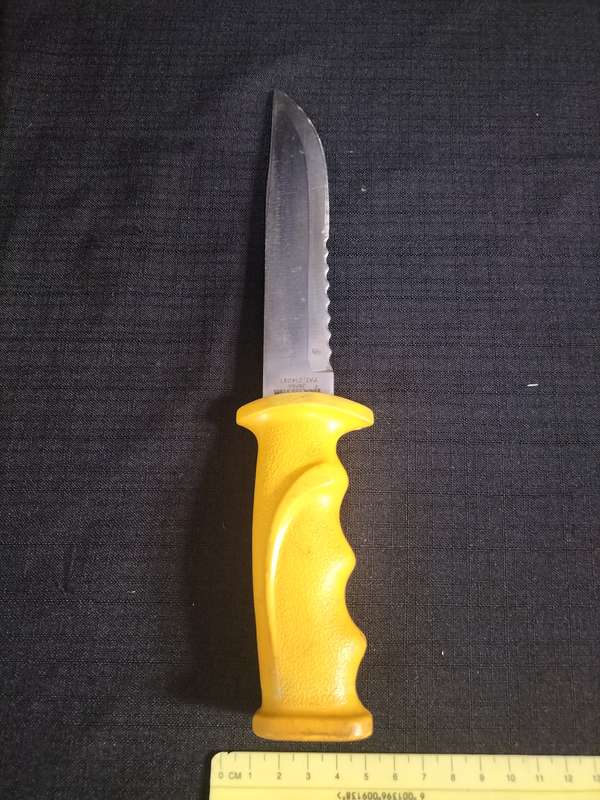 Stunning Japan Stainless Steel Scuba Diving Knife With Serrated Blade And Yellow handle - PAT214031