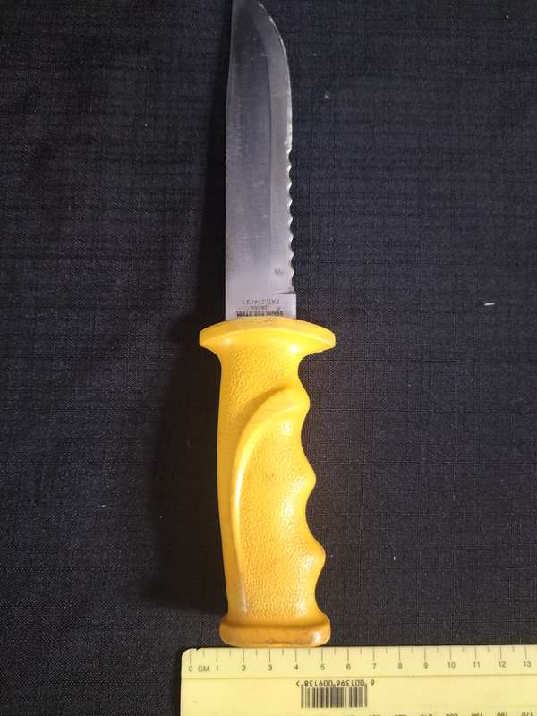 Stunning Japan Stainless Steel Scuba Diving Knife With Serrated Blade And Yellow handle - PAT214031