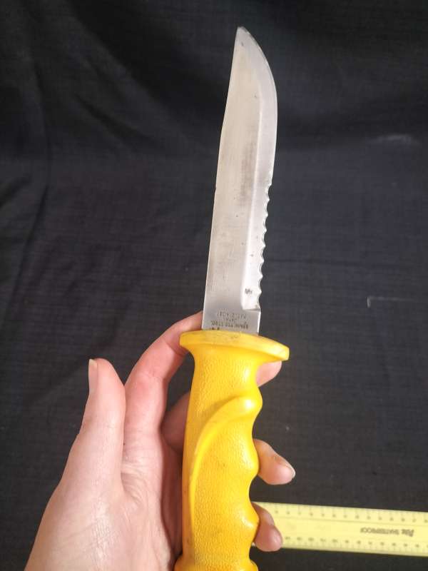 Stunning Japan Stainless Steel Scuba Diving Knife With Serrated Blade And Yellow handle - PAT214031
