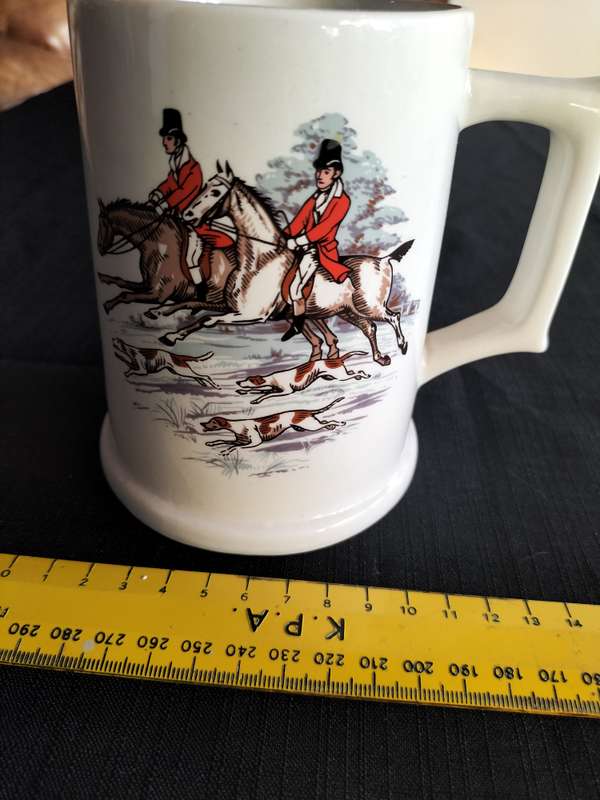 Beautiful Vintage Moore Pottery Lusaka Tankard - Hunting Scene With Riders on Horseback and Dogs