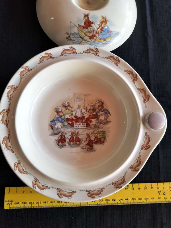 Beautiful Vintage Royal Doulton Bunnykins  - Hot Water Warming Bowl With a Lid- Toast For Tea Day