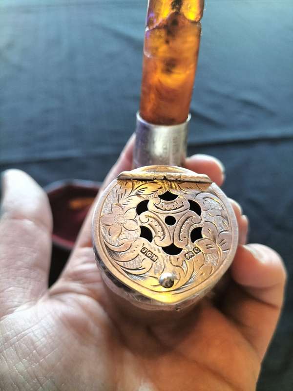 Stunning Vintage 1775-1776  Birmingham Walnut Tobacco Pipe with Silver Accent J.G.M-View Description
