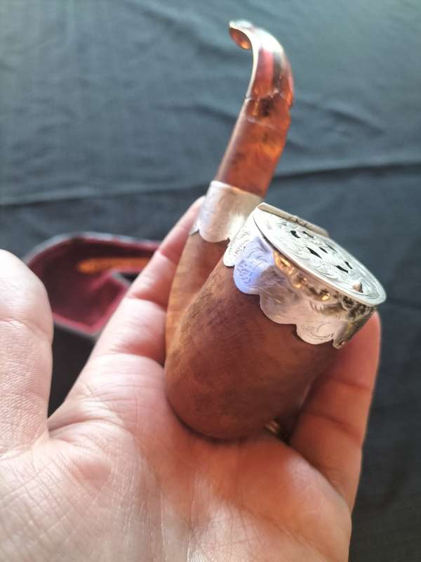 Stunning Vintage 1775-1776  Birmingham Walnut Tobacco Pipe with Silver Accent J.G.M-View Description