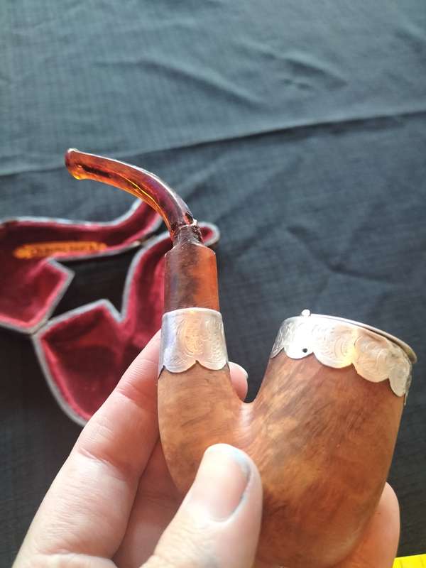 Stunning Vintage 1775-1776  Birmingham Walnut Tobacco Pipe with Silver Accent J.G.M-View Description