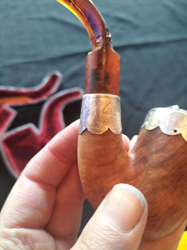 Stunning Vintage 1775-1776  Birmingham Walnut Tobacco Pipe with Silver Accent J.G.M-View Description