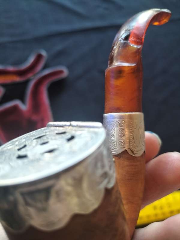 Stunning Vintage 1775-1776  Birmingham Walnut Tobacco Pipe with Silver Accent J.G.M-View Description