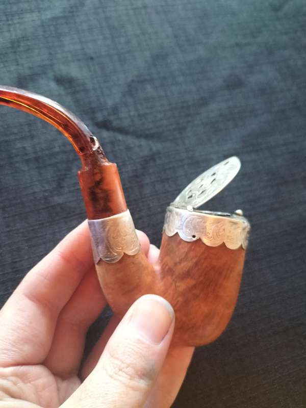 Stunning Vintage 1775-1776  Birmingham Walnut Tobacco Pipe with Silver Accent J.G.M-View Description