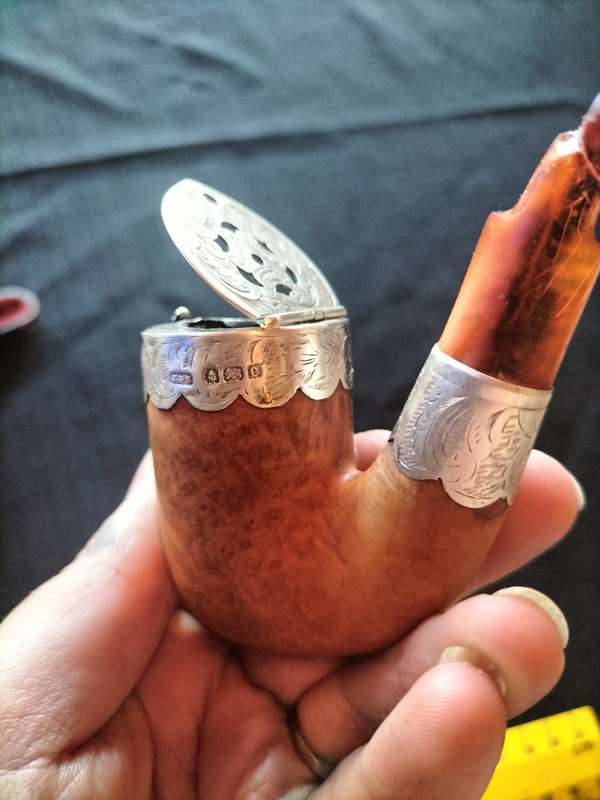 Stunning Vintage 1775-1776  Birmingham Walnut Tobacco Pipe with Silver Accent J.G.M-View Description