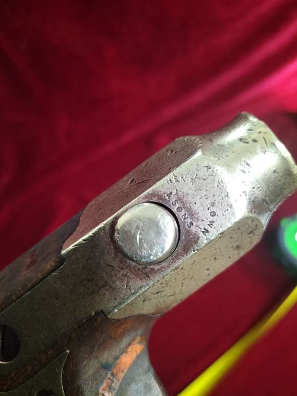Antique The Mechanics Henry Brown Brass Plated Wood Brace Sheffield Push Button