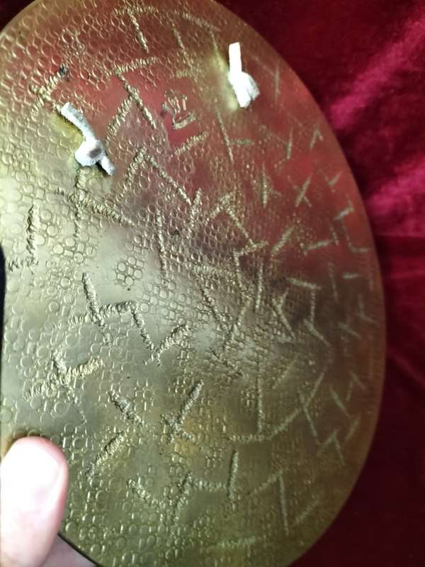 Antique Vintage Brass Burmese Dinner Gong On Wooden Stand With A Gavel And Mullet. - Good Condition