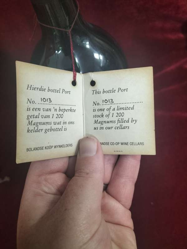 Vintage Limited Edition (No 1013 of 1200) Bolandse Koop Wynkelders Port 1.5l Sealed