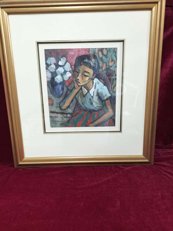 Stunning Hennie Niemann Sr -SA Artist Oil Painting-1997 Young Woman With Flowers-Excellent Condition